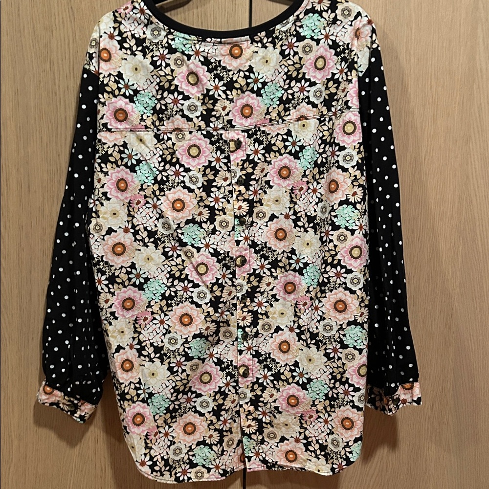Maeve Anthropologie mixed media black and print shirt - Picture 7 of 8